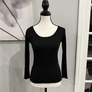Vince Black Ribbed Long Sleeve Top